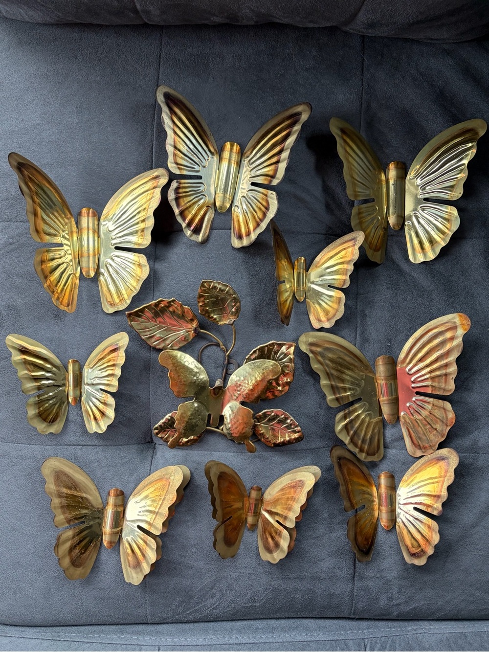 Vintage Butterfly Brass Tone Metal Wall Decor 10 Pieces